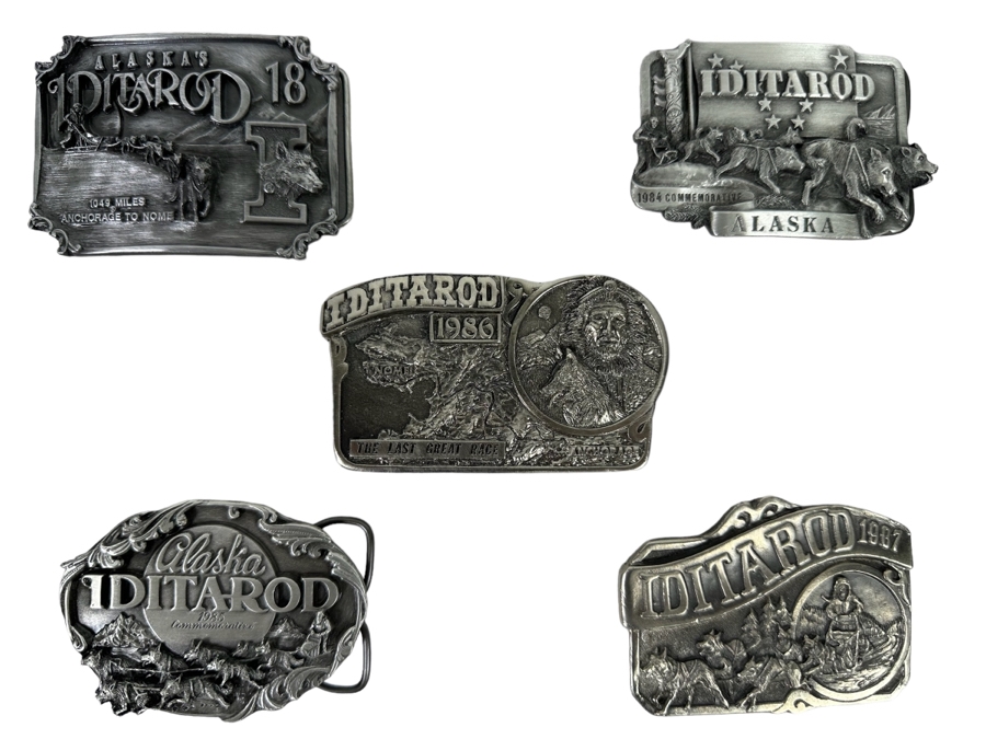 Collection Of Limited Edition Pewter Iditarod Belt Buckles