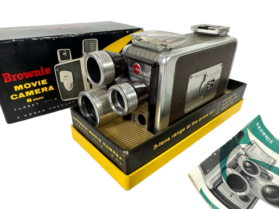 Kodak Brownie 8mm Movie Camera With Original Box And Manual 3-Lens