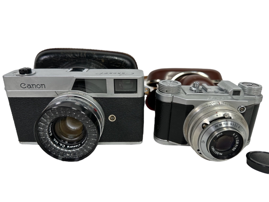 Vintage Canon Canonet Film Camera With EE Electric Eye Lens And Vintage German Altissa Altix Film Camera