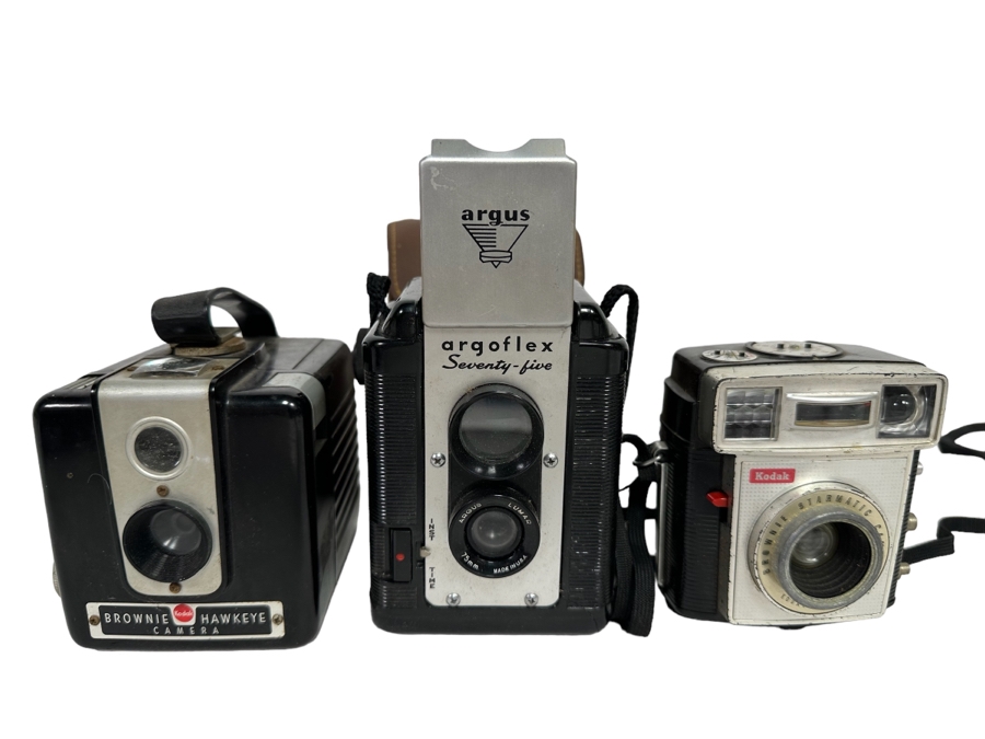 Vintage Kodak Brownie Hawkeye Camera, Vintage Argus Argoflex Seventy-Five And Vintage Kodak Brownie Starmatic Camera