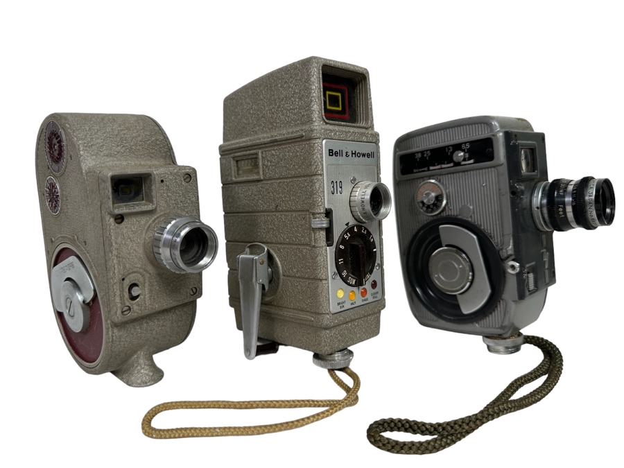 3 Vintage Movie Film Cameras: Yashica-8 Motion Film Camera And A Pair Of Bell & Howell Motion Film Cameras 