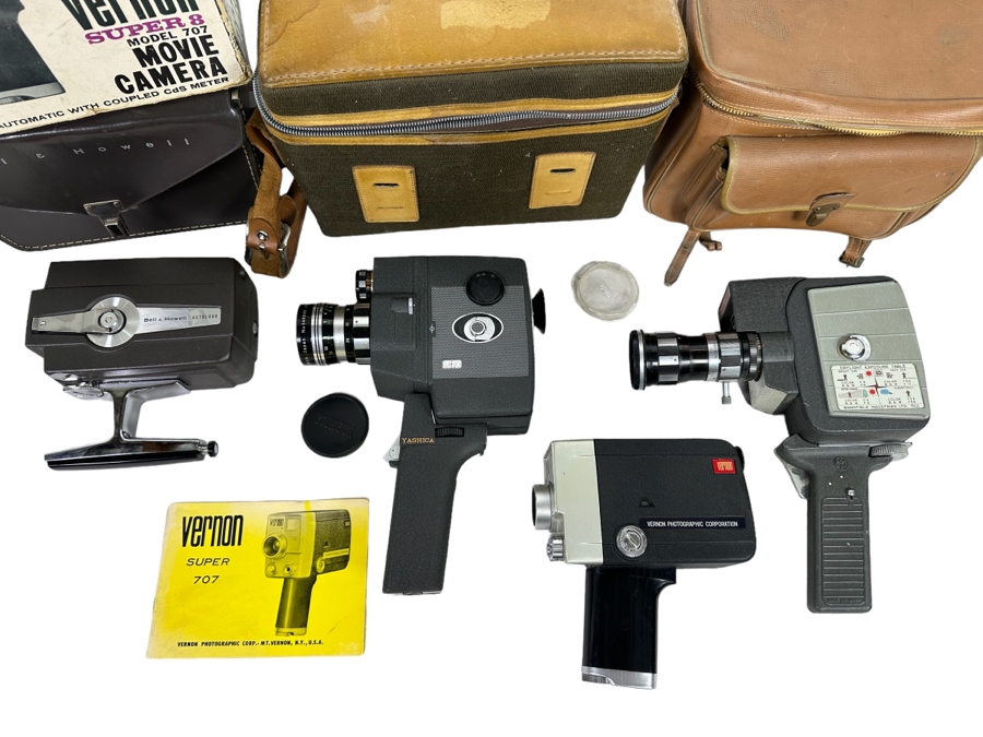 Collection Of Four Vintage Movie Motion Film Cameras