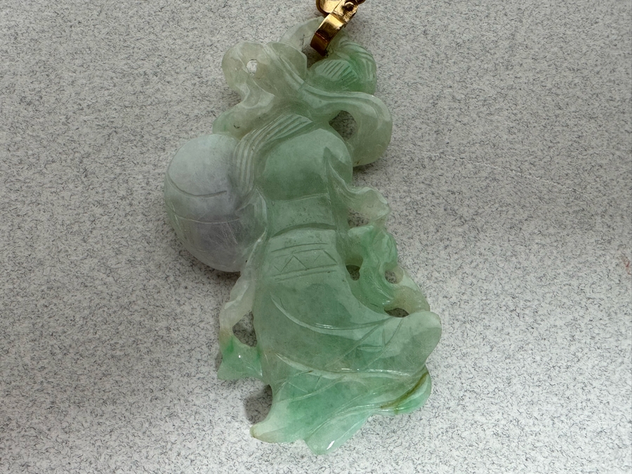 Vintage Chinese Carved Jade Pendant With 14K Gold Bale 10.1g [Photo 10]