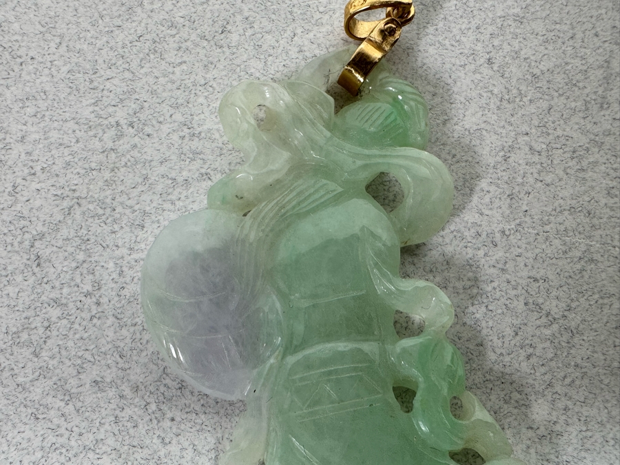 Vintage Chinese Carved Jade Pendant With 14K Gold Bale 10.1g [Photo 11]