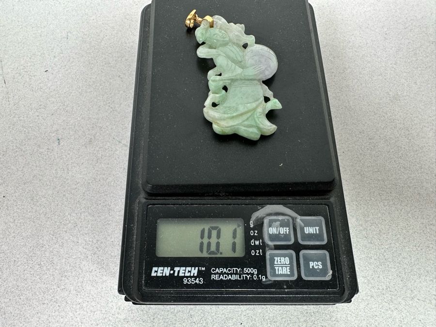 Vintage Chinese Carved Jade Pendant With 14K Gold Bale 10.1g [Photo 15]