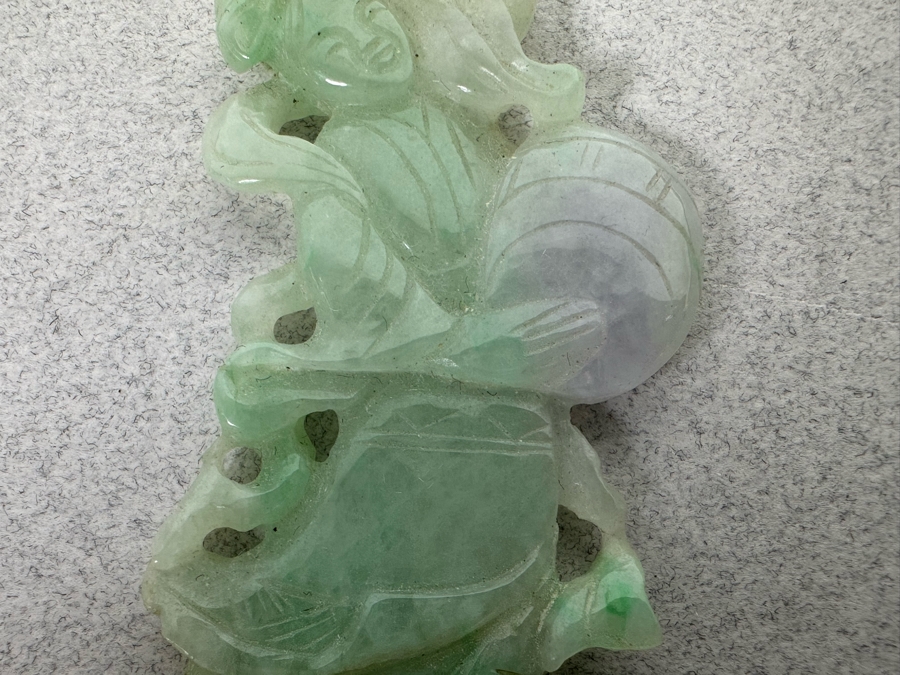 Vintage Chinese Carved Jade Pendant With 14K Gold Bale 10.1g [Photo 6]