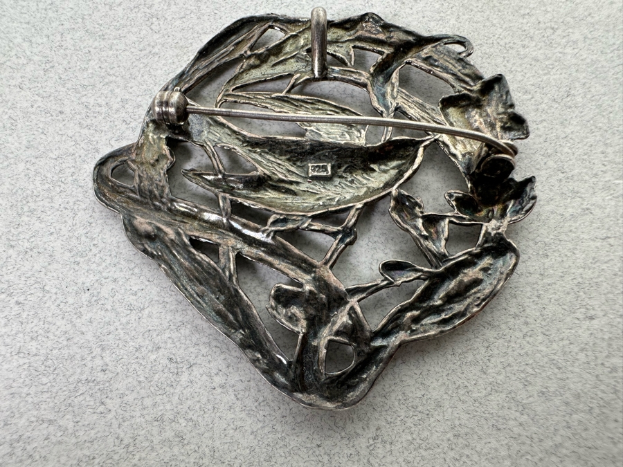 Sterling Silver Floral Brooch Pin With Bird And Butterfly 10.5g [Photo 4]