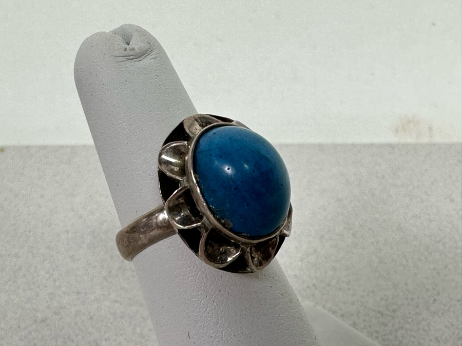 Sterling Silver Cabochon Turquoise Ring Size 5 5.6g [Photo 3]
