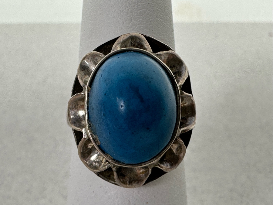 Sterling Silver Cabochon Turquoise Ring Size 5 5.6g [Photo 2]