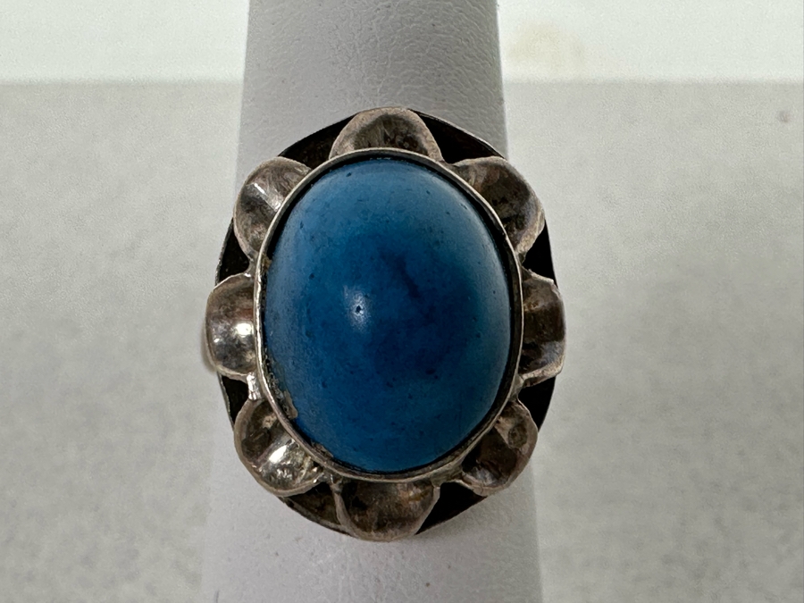 Sterling Silver Cabochon Turquoise Ring Size 5 5.6g [Photo 4]