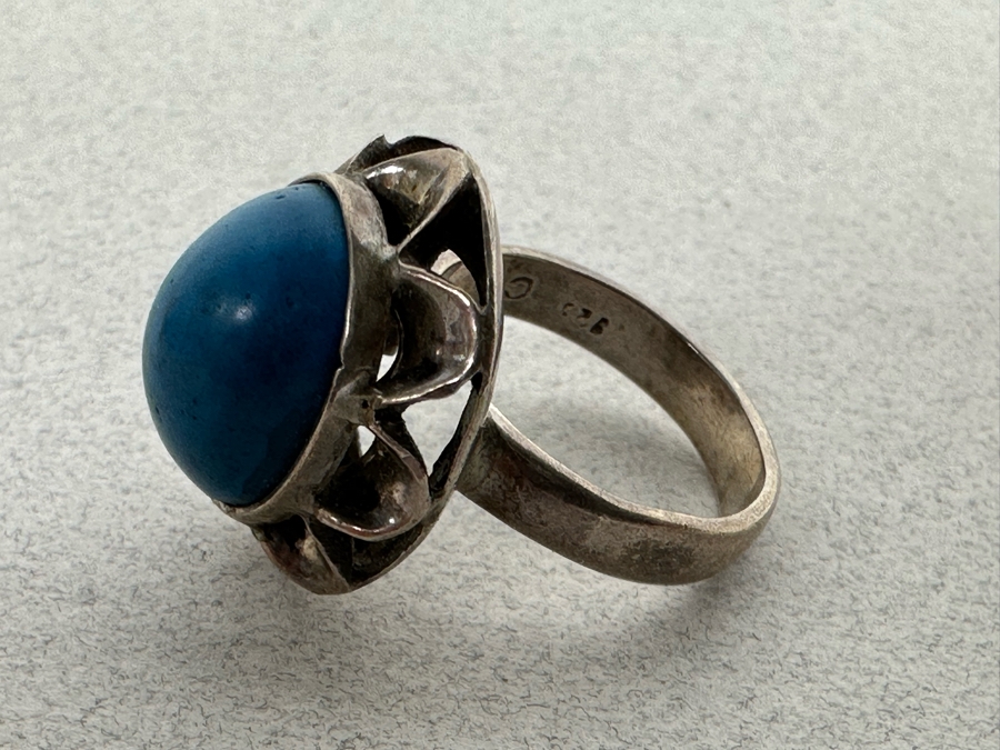 Sterling Silver Cabochon Turquoise Ring Size 5 5.6g [Photo 6]