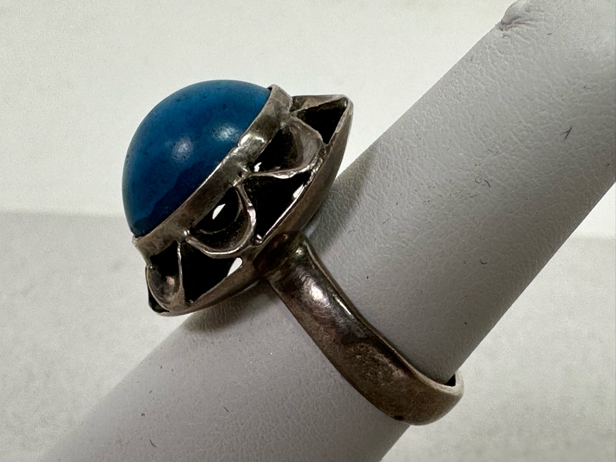 Sterling Silver Cabochon Turquoise Ring Size 5 5.6g [Photo 5]