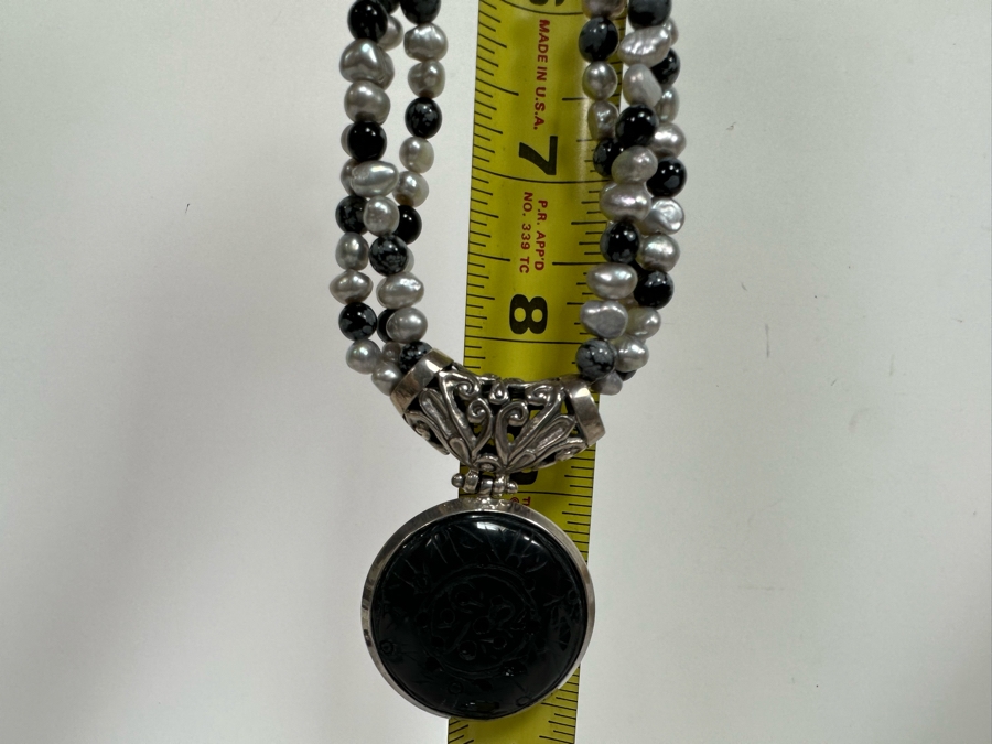 17' Multi-Strand Pearl Necklace With Carved Stone Pendant [Photo 13]