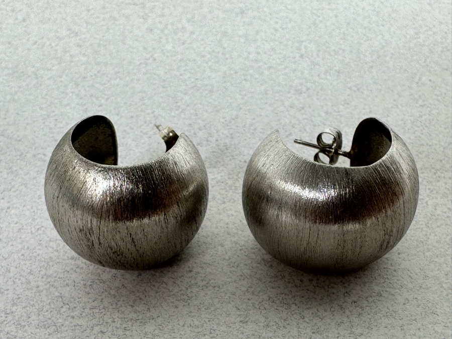 Pair Of Modernist Sterling Silver Earrings With 14K Backs 5.6g [Photo 2]