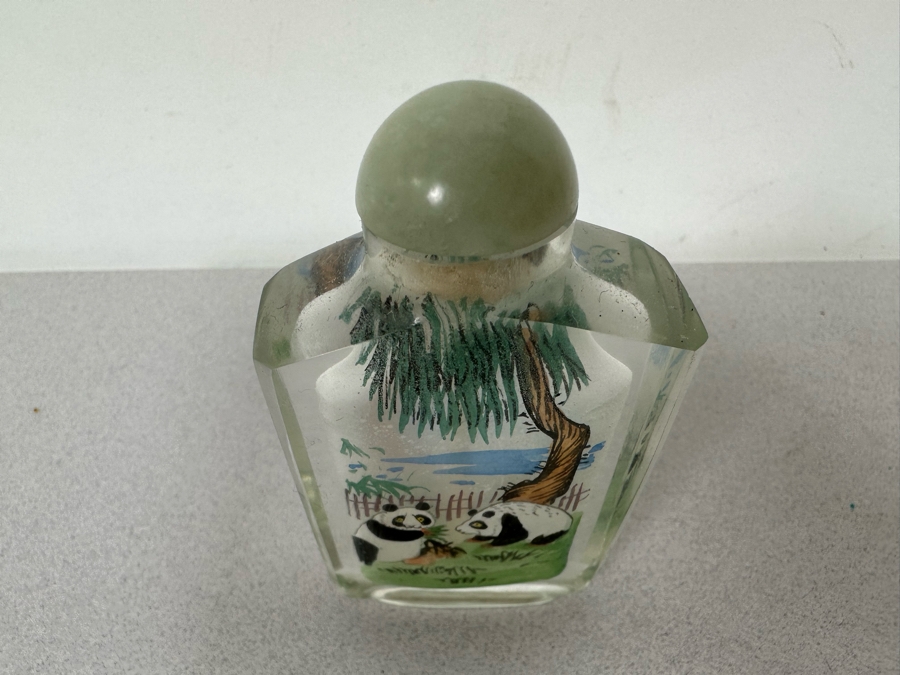 Vintage Chinese Reverse Painted Glass Panda Bears Snuff Bottle 3.5H [Photo 5]