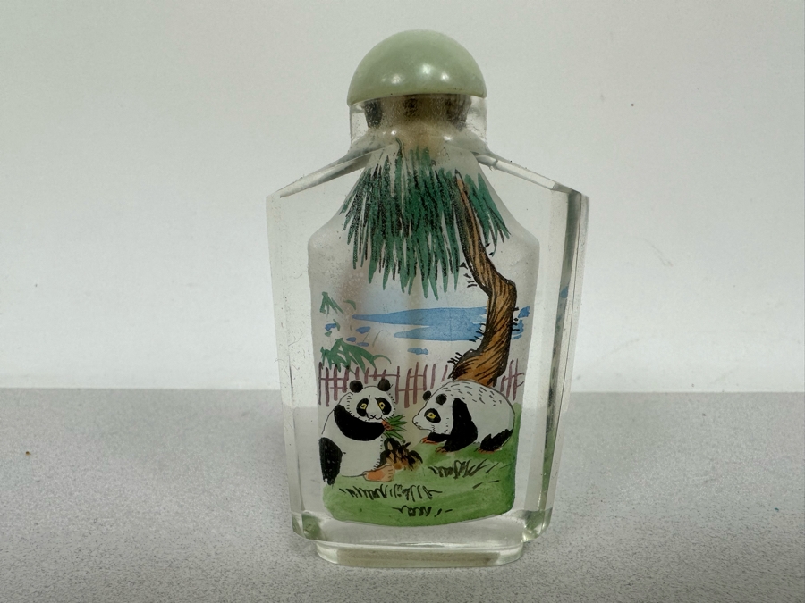 Vintage Chinese Reverse Painted Glass Panda Bears Snuff Bottle 3.5H [Photo 2]
