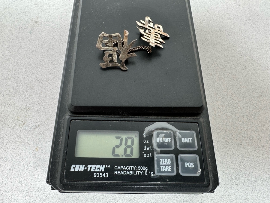 Vintage Sterling Silver Double Brooch Pin With Chain Hong Kong 2.8g [Photo 8]