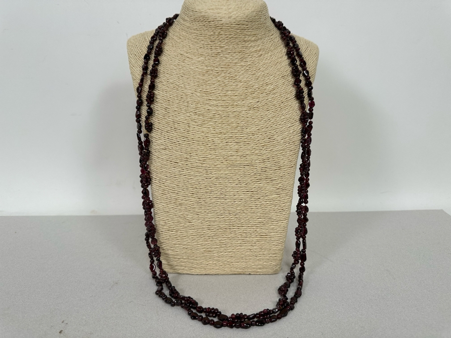 Pair Of 34'L Red Garnet Bead Necklace 119g [Photo 3]