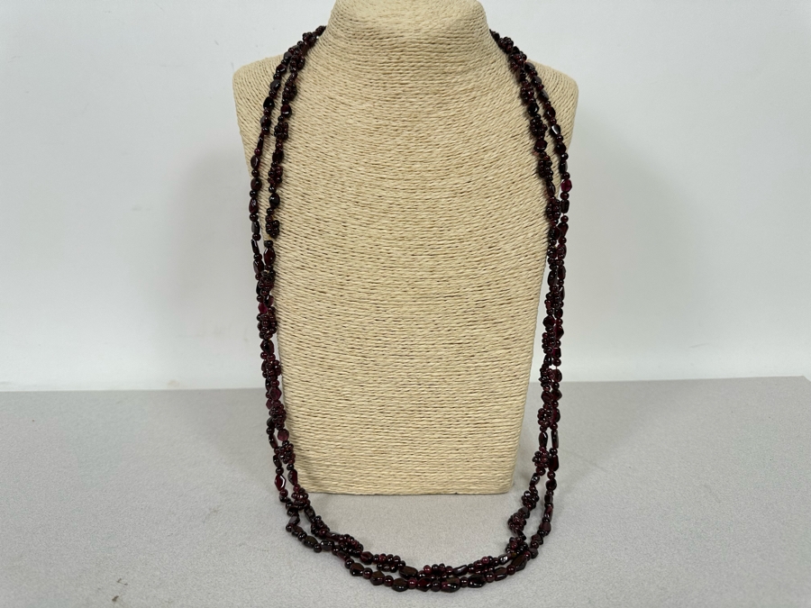 Pair Of 34'L Red Garnet Bead Necklace 119g [Photo 2]