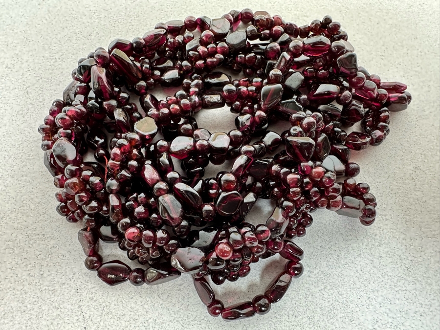Pair Of 34'L Red Garnet Bead Necklace 119g [Photo 6]