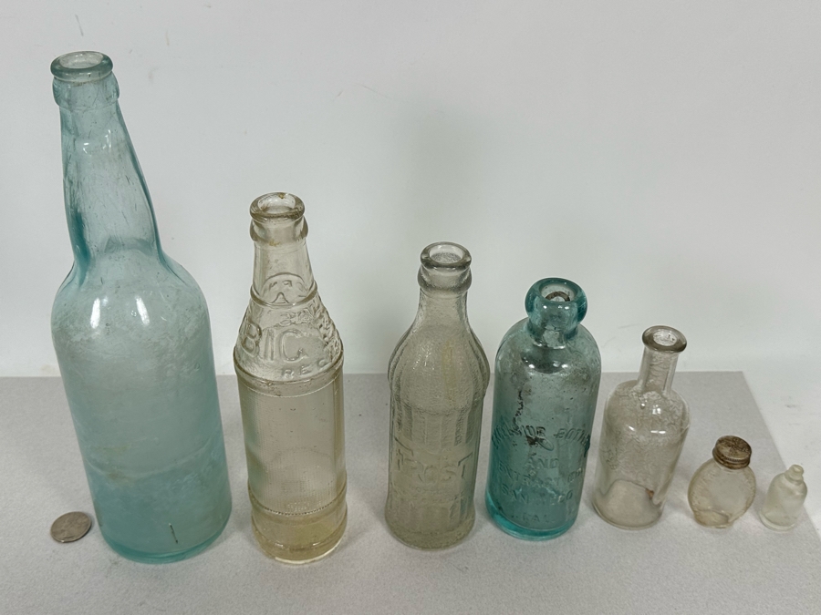 Collection Of Old Glass Bottles 11.5H-2H [Photo 13]