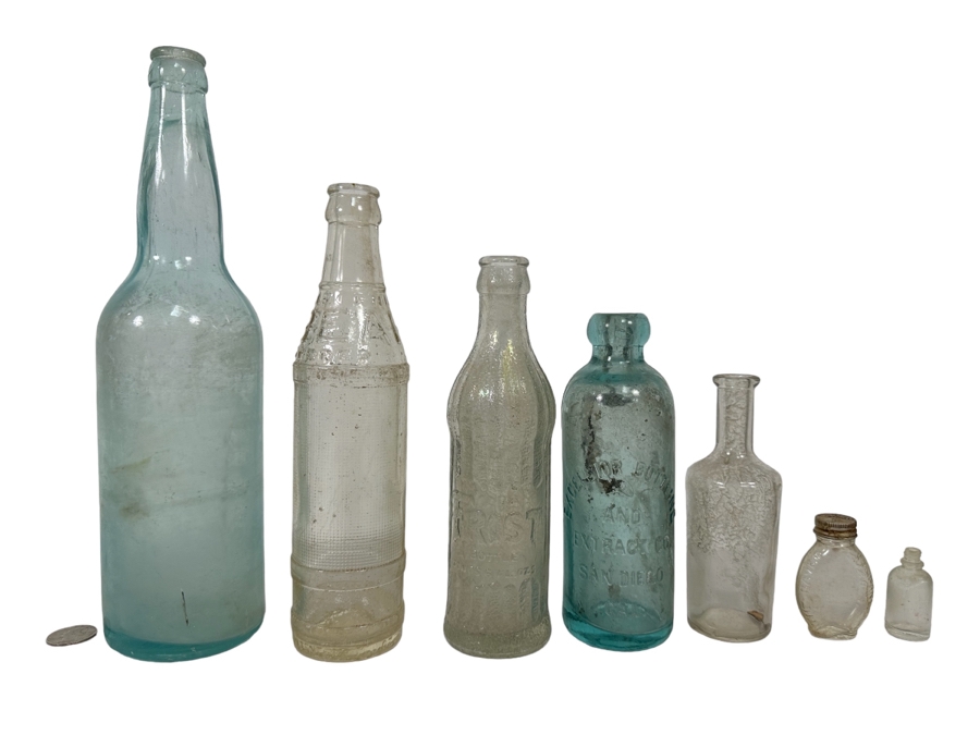 Collection Of Old Glass Bottles 11.5H-2H