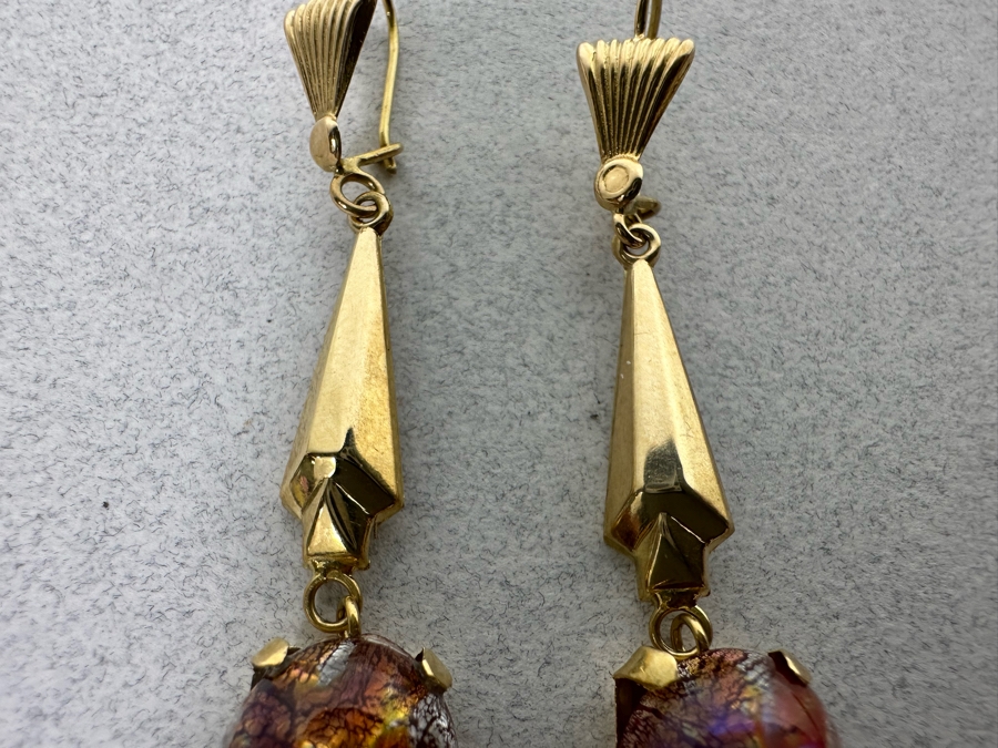 14K Gold Art Glass Earrings 4.1g [Photo 5]