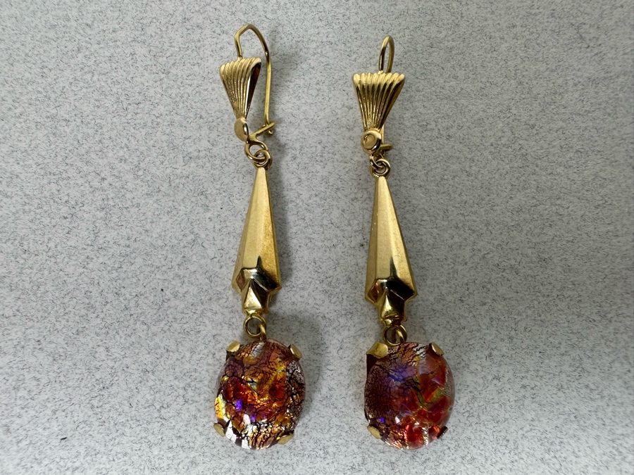 14K Gold Art Glass Earrings 4.1g [Photo 2]