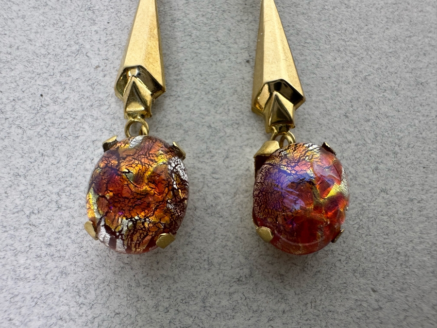 14K Gold Art Glass Earrings 4.1g [Photo 4]
