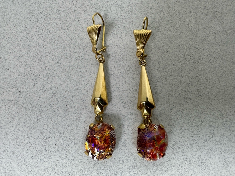 14K Gold Art Glass Earrings 4.1g [Photo 3]