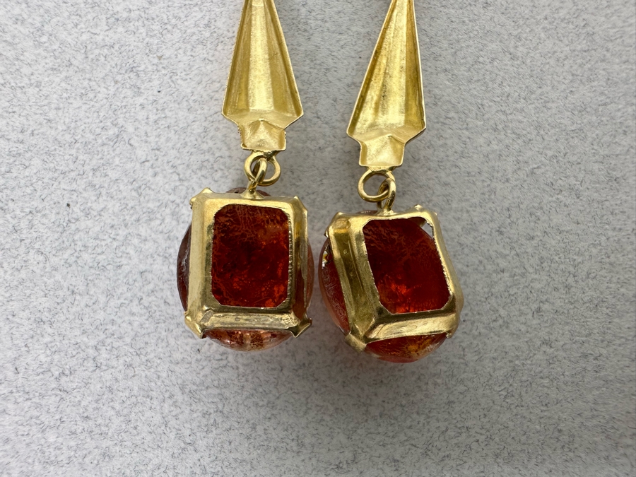 14K Gold Art Glass Earrings 4.1g [Photo 8]