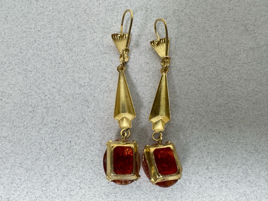 14K Gold Art Glass Earrings 4.1g [Photo 7]
