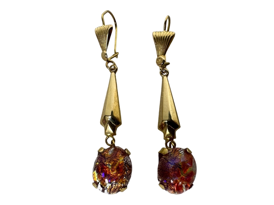 14K Gold Art Glass Earrings 4.1g