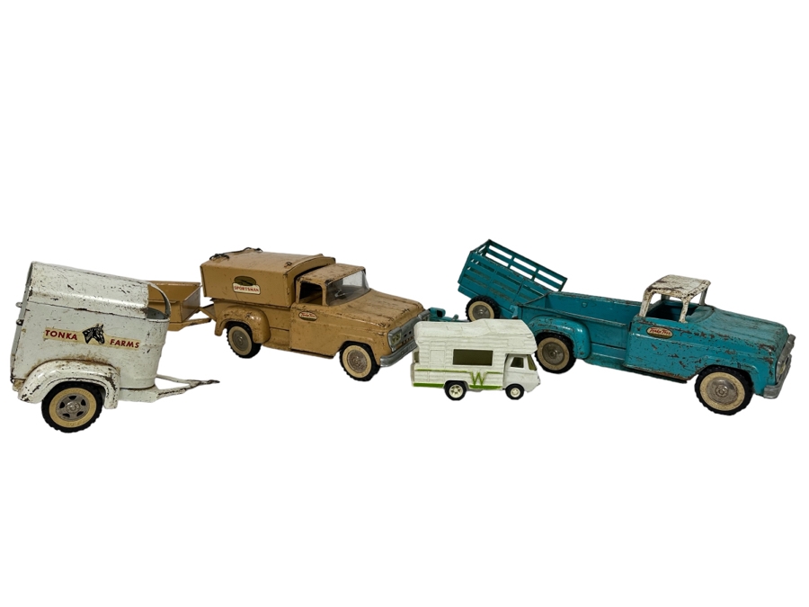 Collectionn Of Vintage Metal Tonka Trucks Cars With Trailers