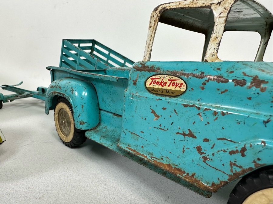 Collectionn Of Vintage Metal Tonka Trucks Cars With Trailers