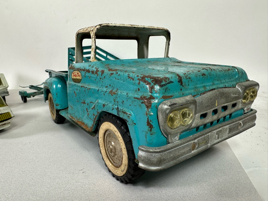 Collectionn Of Vintage Metal Tonka Trucks Cars With Trailers [Photo 2]