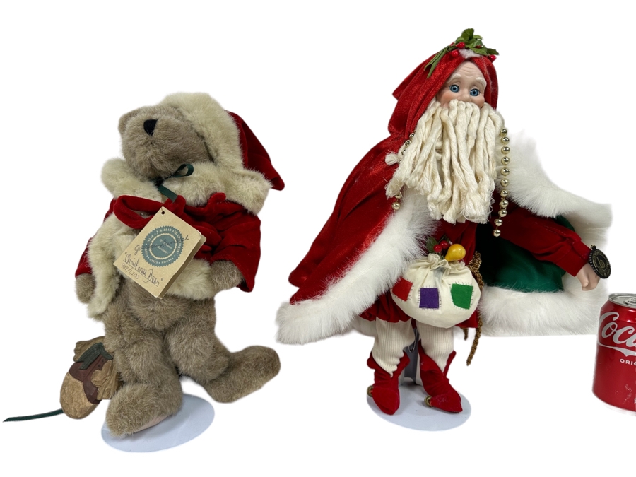 Limited Edition J.B. Bean Christmas Bear And Brinn's 1990 Santa Claus 15H