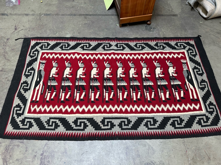 Vintage Navajo Style Yei Wool Blanket 8'2' X 4'7' [Photo 2]