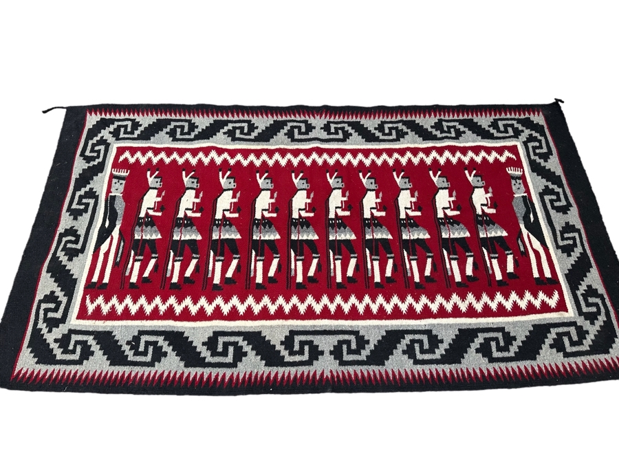 Vintage Navajo Style Yei Wool Blanket 8'2' X 4'7' [Photo 1]