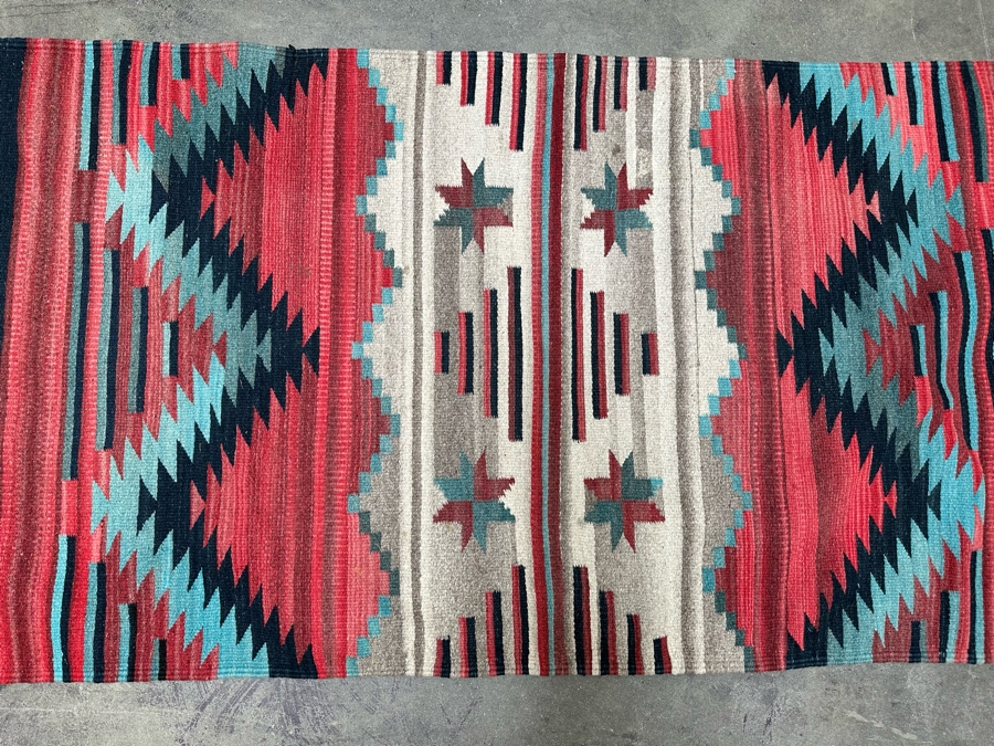 Vintage Hand Woven Mexican Wool Rug 5' X 2' 7.5' [Photo 4]