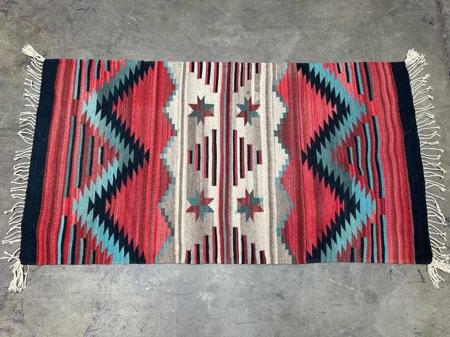 Vintage Hand Woven Mexican Wool Rug 5' X 2' 7.5' [Photo 2]