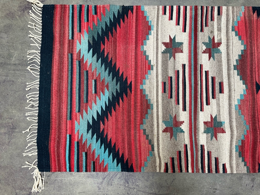 Vintage Hand Woven Mexican Wool Rug 5' X 2' 7.5' [Photo 3]