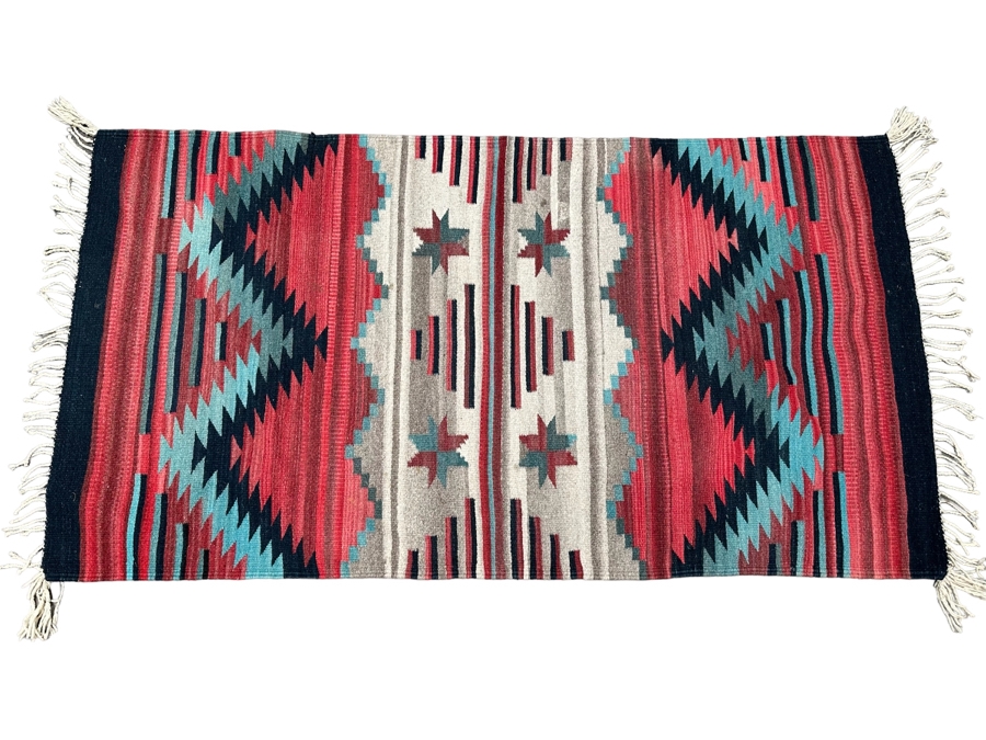 Vintage Hand Woven Mexican Wool Rug 5' X 2' 7.5'