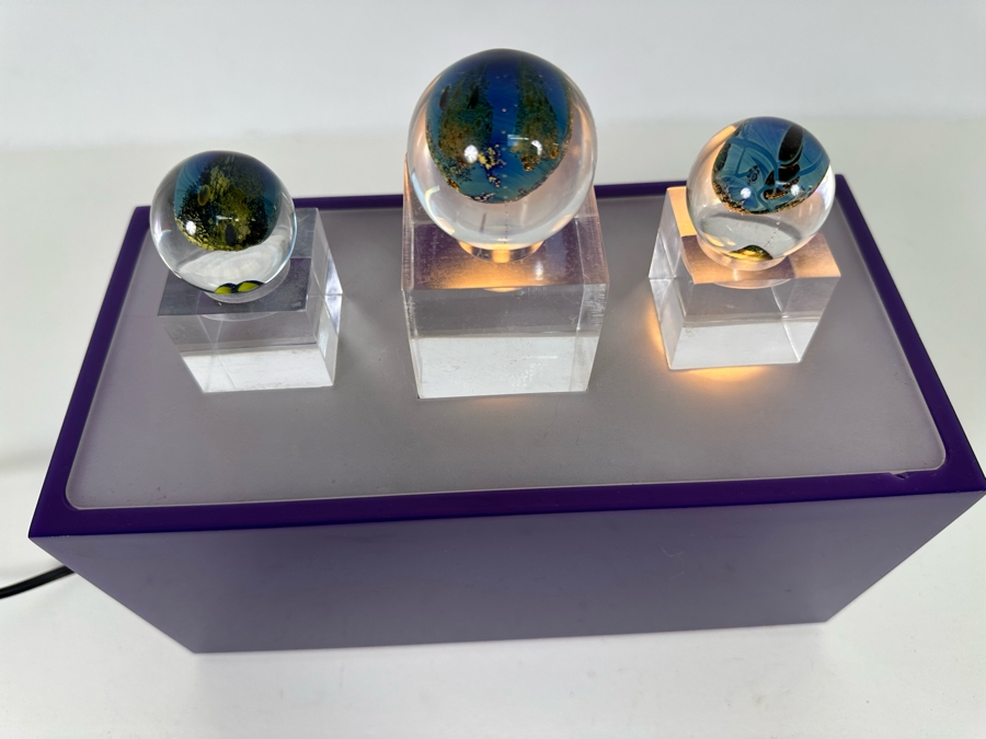 Set Of Three Art Glass Balls With Lucite Display Stand 10.25W X 5D X 7H [Photo 8]