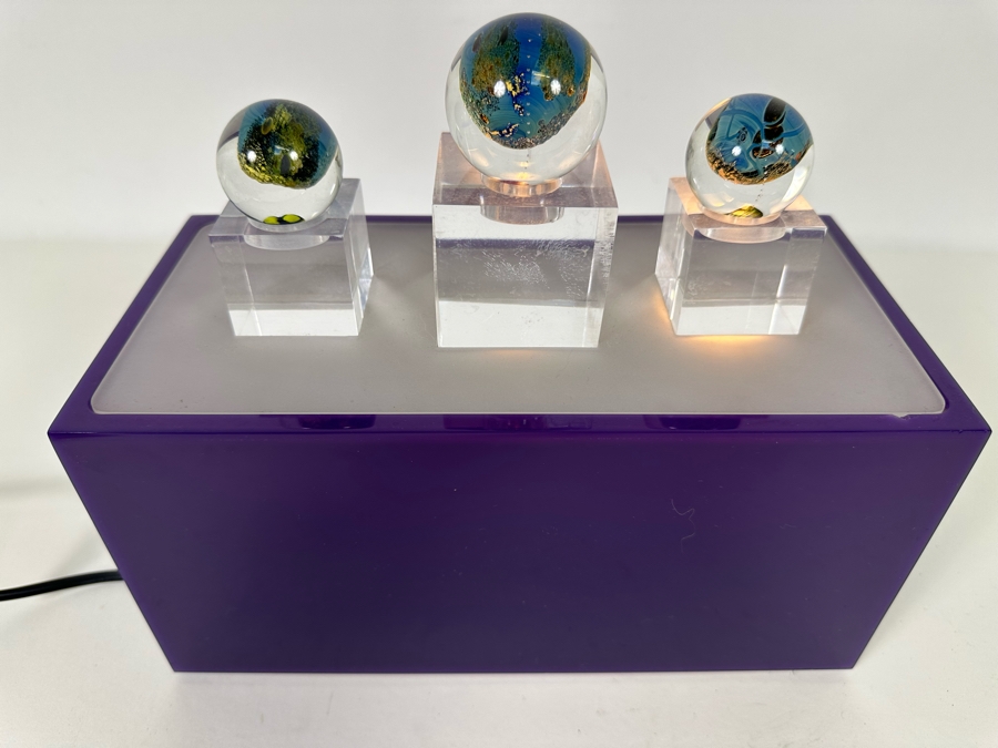 Set Of Three Art Glass Balls With Lucite Display Stand 10.25W X 5D X 7H [Photo 4]