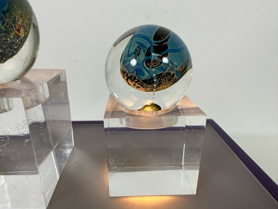 Set Of Three Art Glass Balls With Lucite Display Stand 10.25W X 5D X 7H [Photo 6]