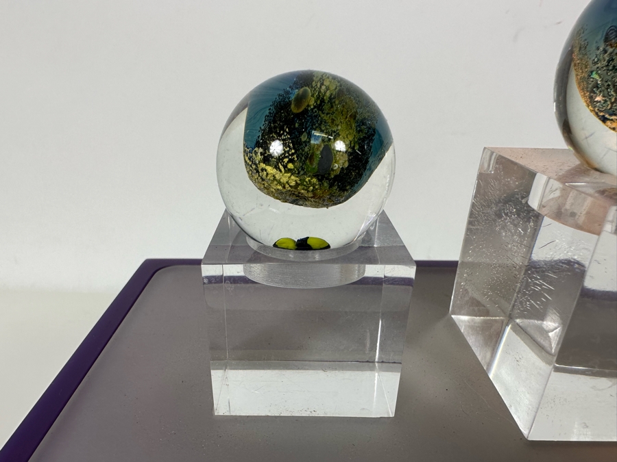 Set Of Three Art Glass Balls With Lucite Display Stand 10.25W X 5D X 7H [Photo 7]