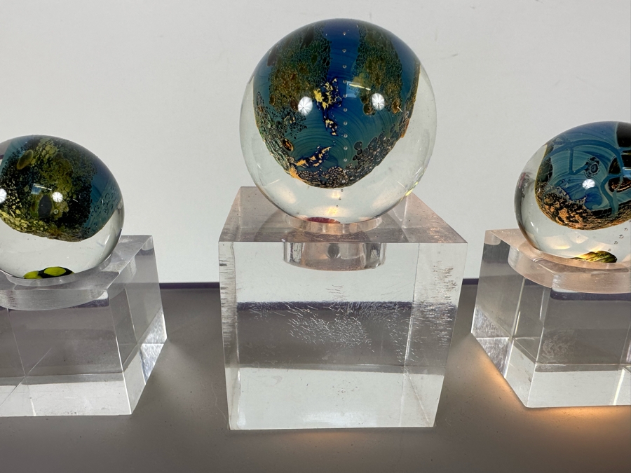 Set Of Three Art Glass Balls With Lucite Display Stand 10.25W X 5D X 7H [Photo 5]