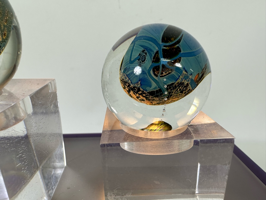 Set Of Three Art Glass Balls With Lucite Display Stand 10.25W X 5D X 7H [Photo 10]