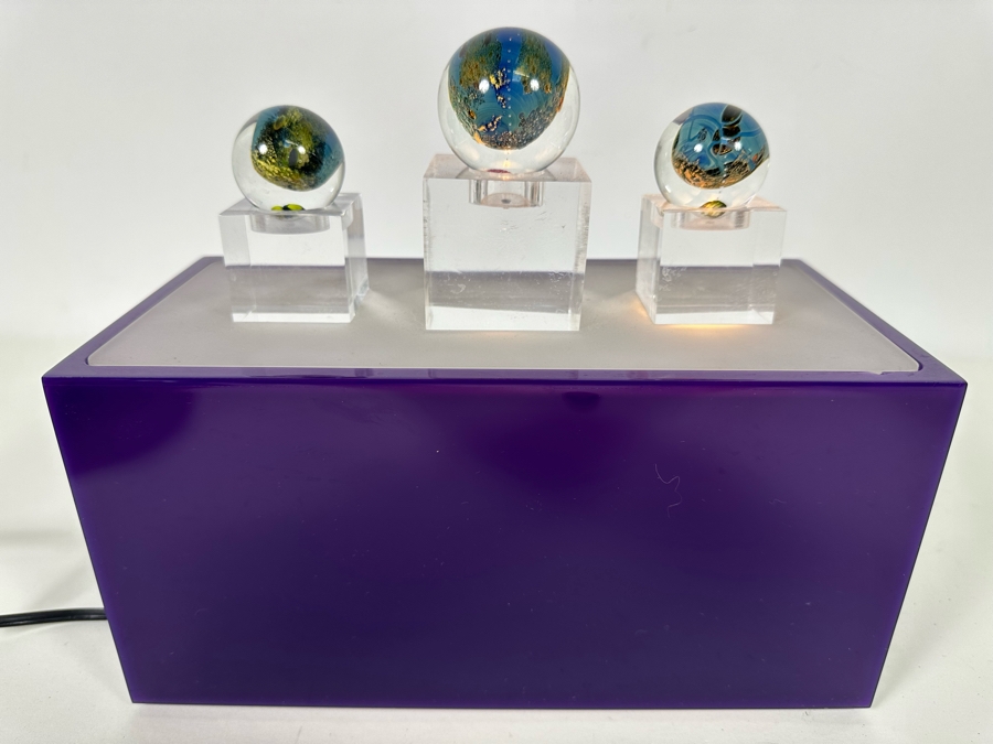 Set Of Three Art Glass Balls With Lucite Display Stand 10.25W X 5D X 7H [Photo 2]